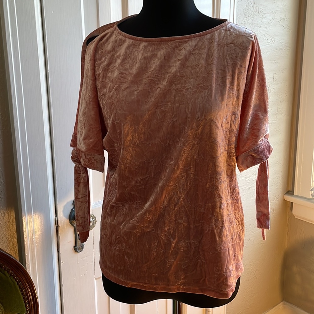 Maeve blush pink crushed velvet cold shoulder top XS